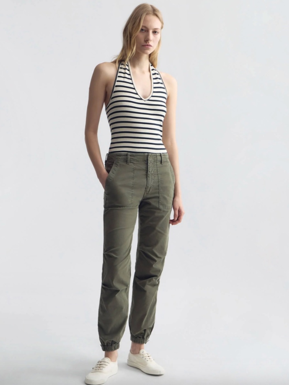 Nili Lotan Cropped Cotton Utility Pant, Size 4, Thyme Green